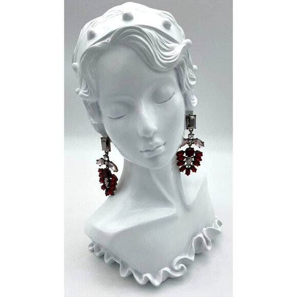 3in Statement Drop Dangle Earrings Red & Pink Gemstones Wedding Formal Party - Picture 3 of 4